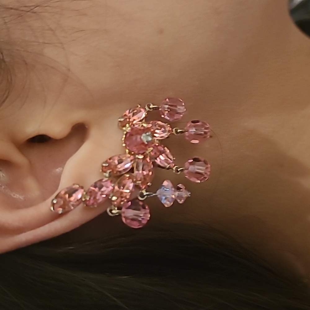 Eisenberg Pink Crystal Faucetd and Set Stones Earrings/ Marked